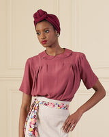 1940s Meet Again Blouse with Collar - Plum