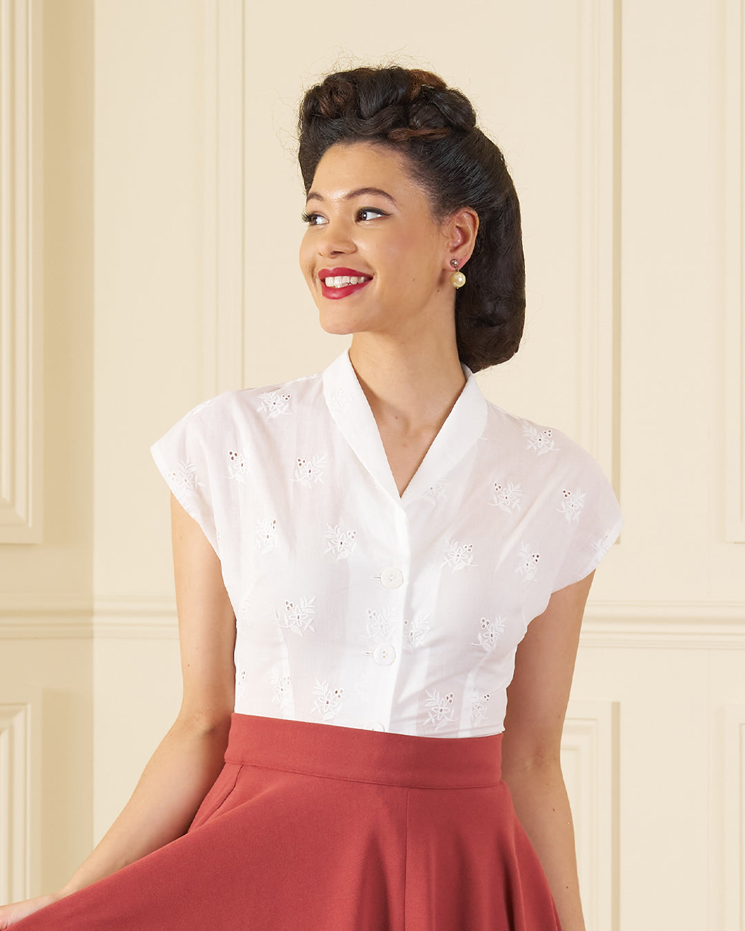 1950s Merle Blouse - Ivory Motif