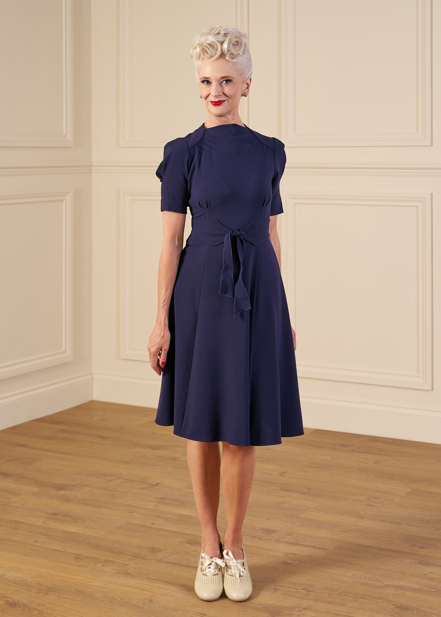 1940s Stanwyck Dress Navy – House of Foxy - Main Image
