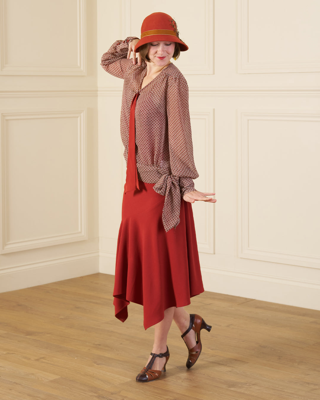 1920s Alma Drop Waist Blouse - Art Deco Fan Georgette