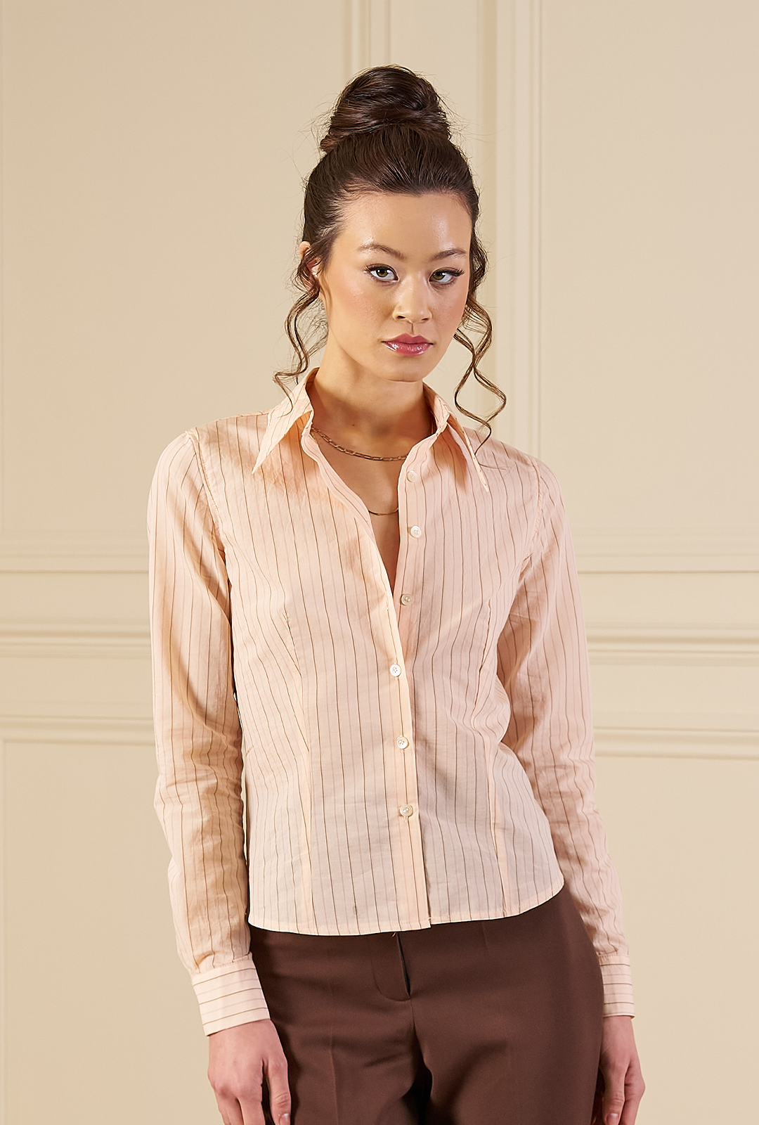 1970s Point Shirt - Italian Peach Stripe