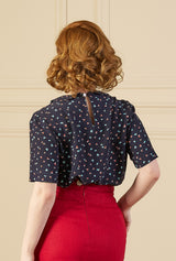 1940s Meet Again Blouse with Collar - Ocean Pearl