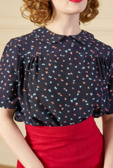 1940s Meet Again Blouse with Collar - Ocean Pearl
