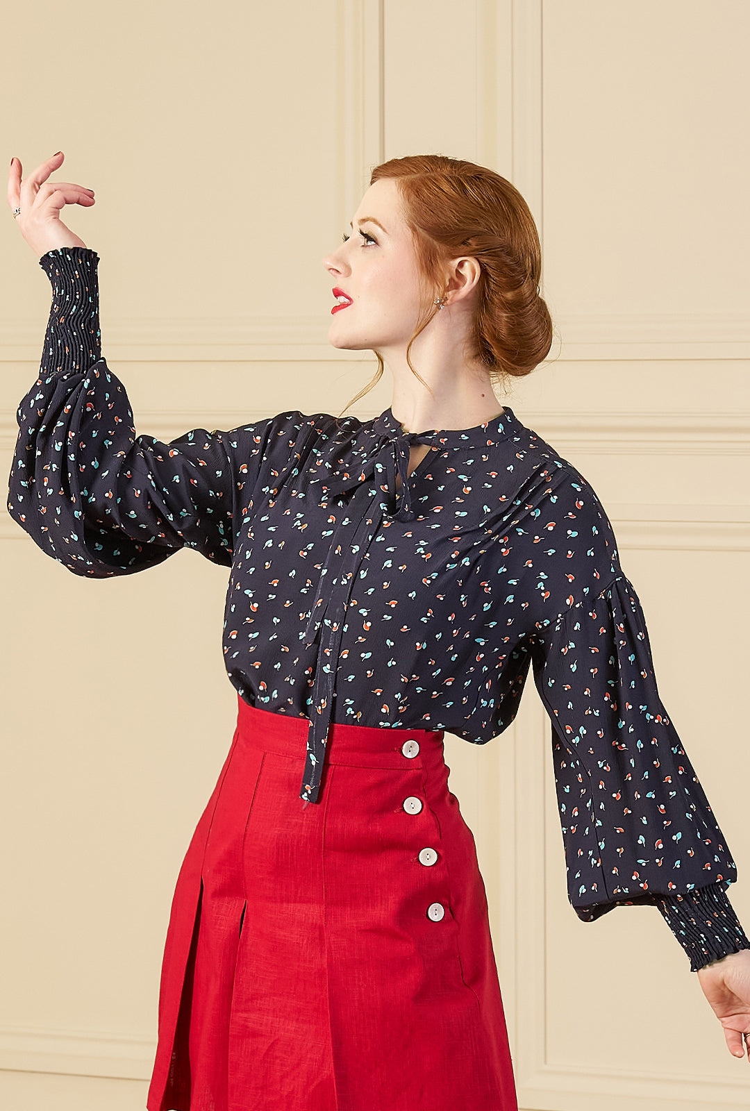 1930s Poet Blouse - Ocean Pearl