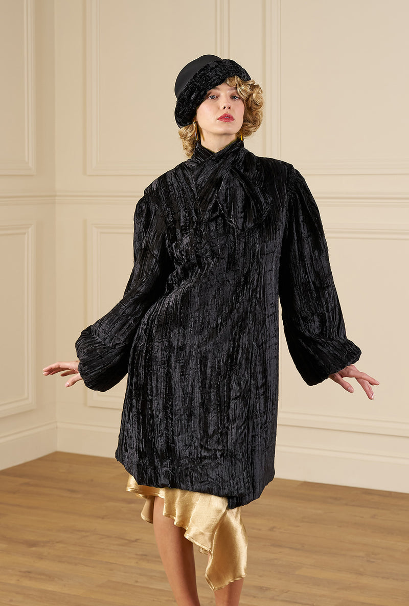 1920s Opera Coat in Black Velvet