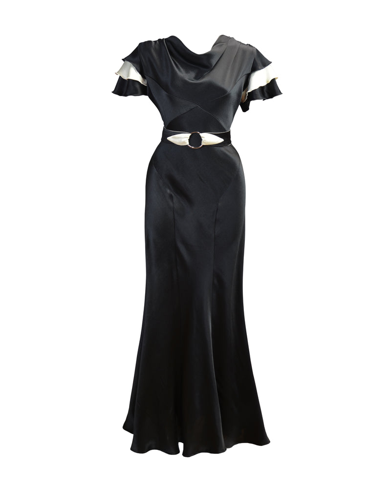 1930s Paramour Bias Cut Gown - Black & Ivory Satin