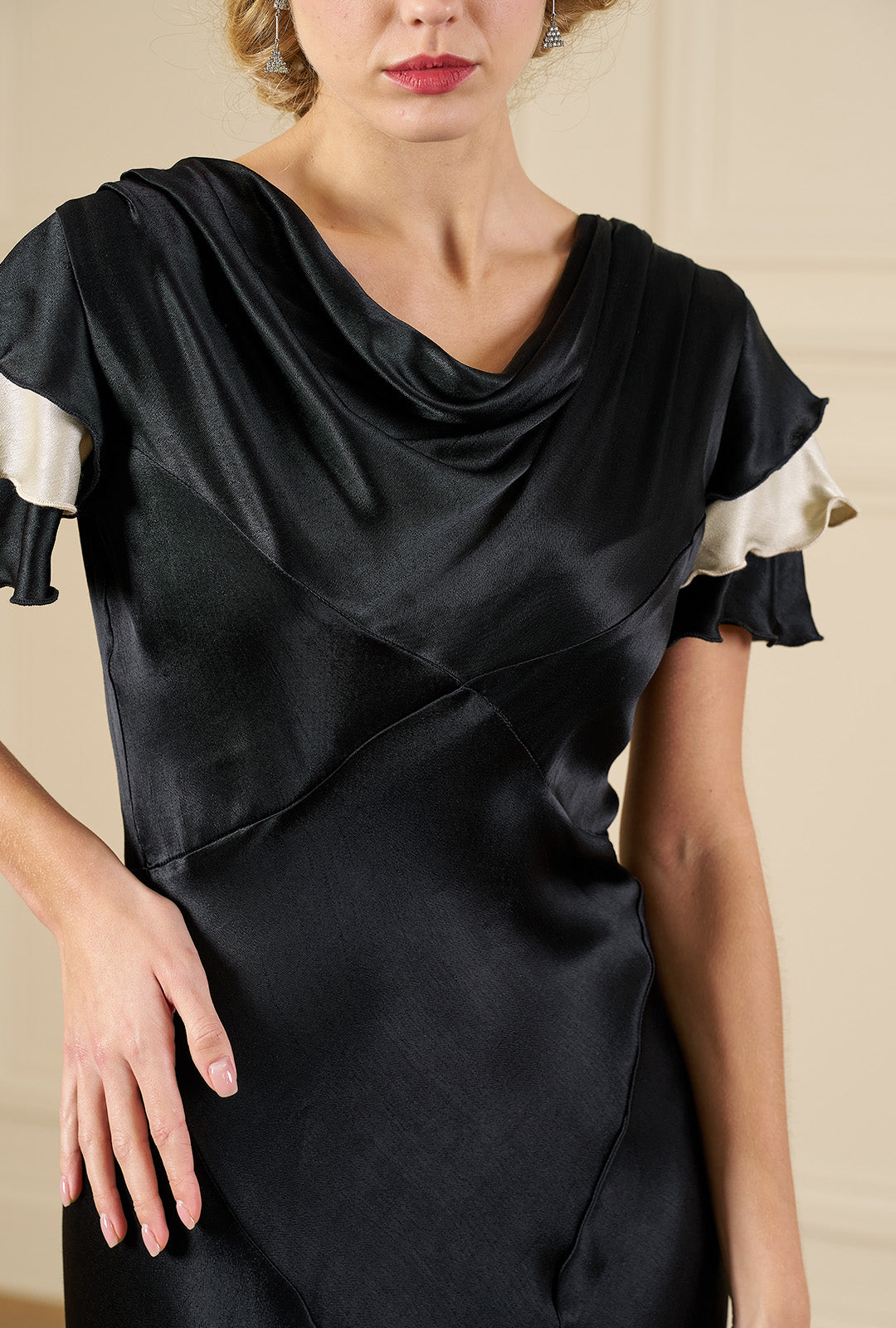 30s Paramour Bias Cut Gown - Black & Ivory Satin