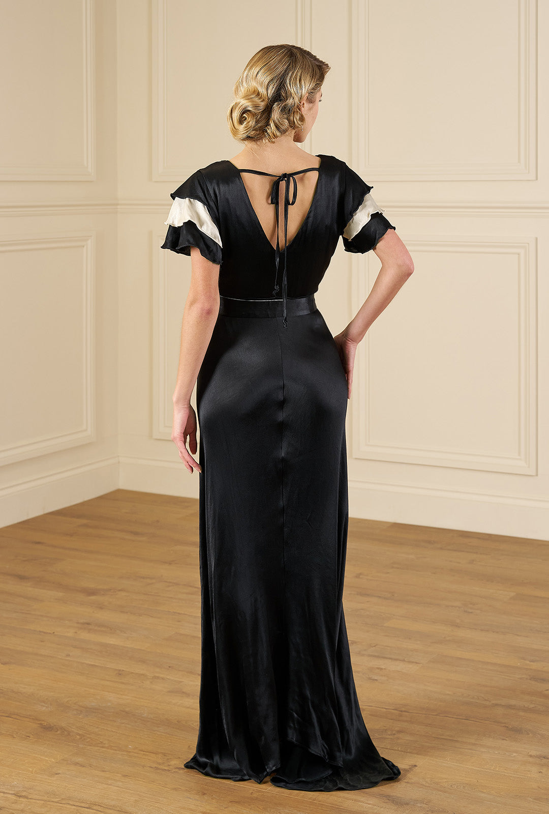 30s Paramour Bias Cut Gown - Black & Ivory Satin
