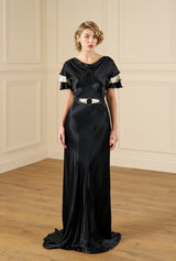 30s Paramour Bias Cut Gown - Black & Ivory Satin