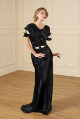30s Paramour Bias Cut Gown - Black & Ivory Satin
