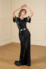 30s Paramour Bias Cut Gown - Black & Ivory Satin