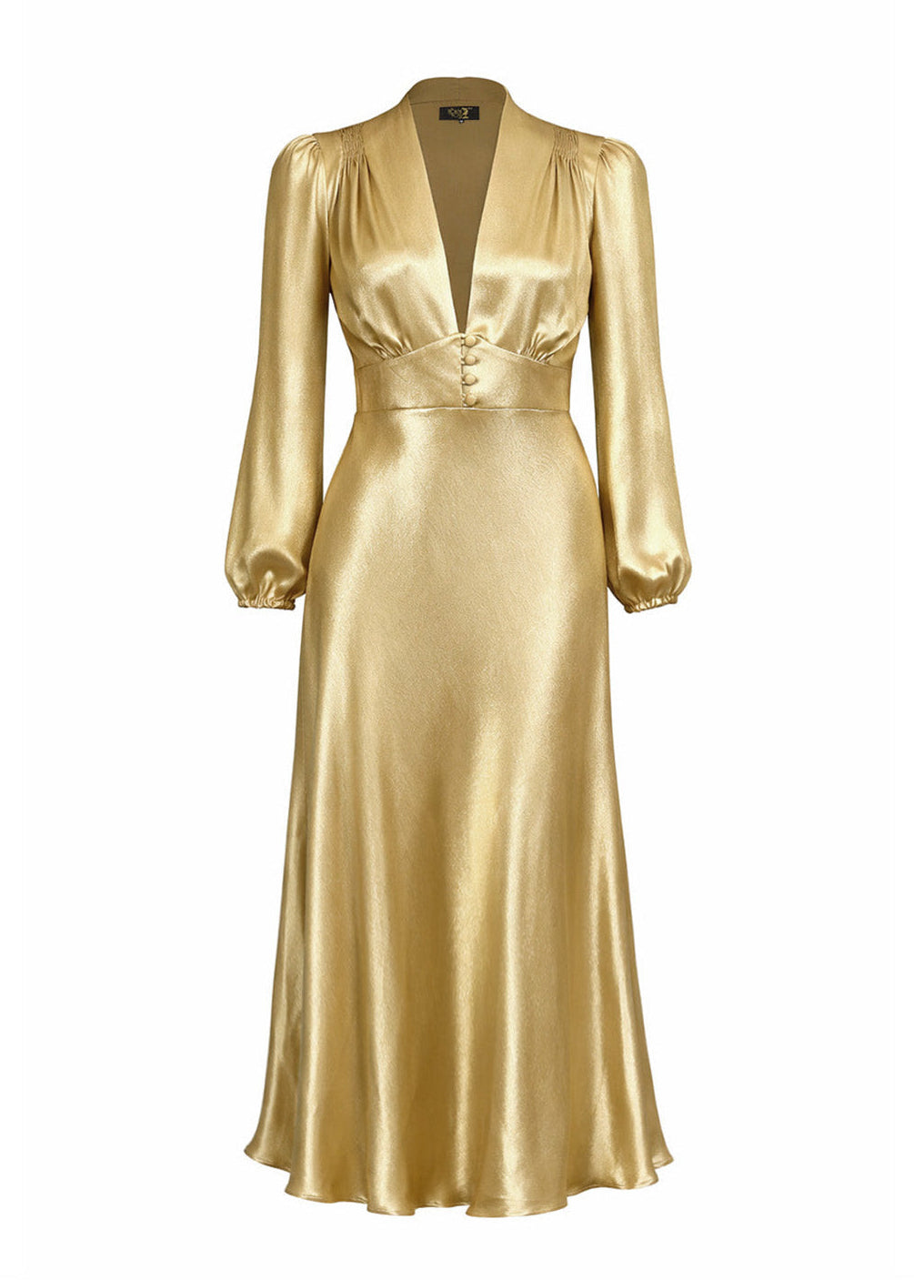 1930s / 70s Petra Bias Cut Midi Dress - Gold Satin - product shot