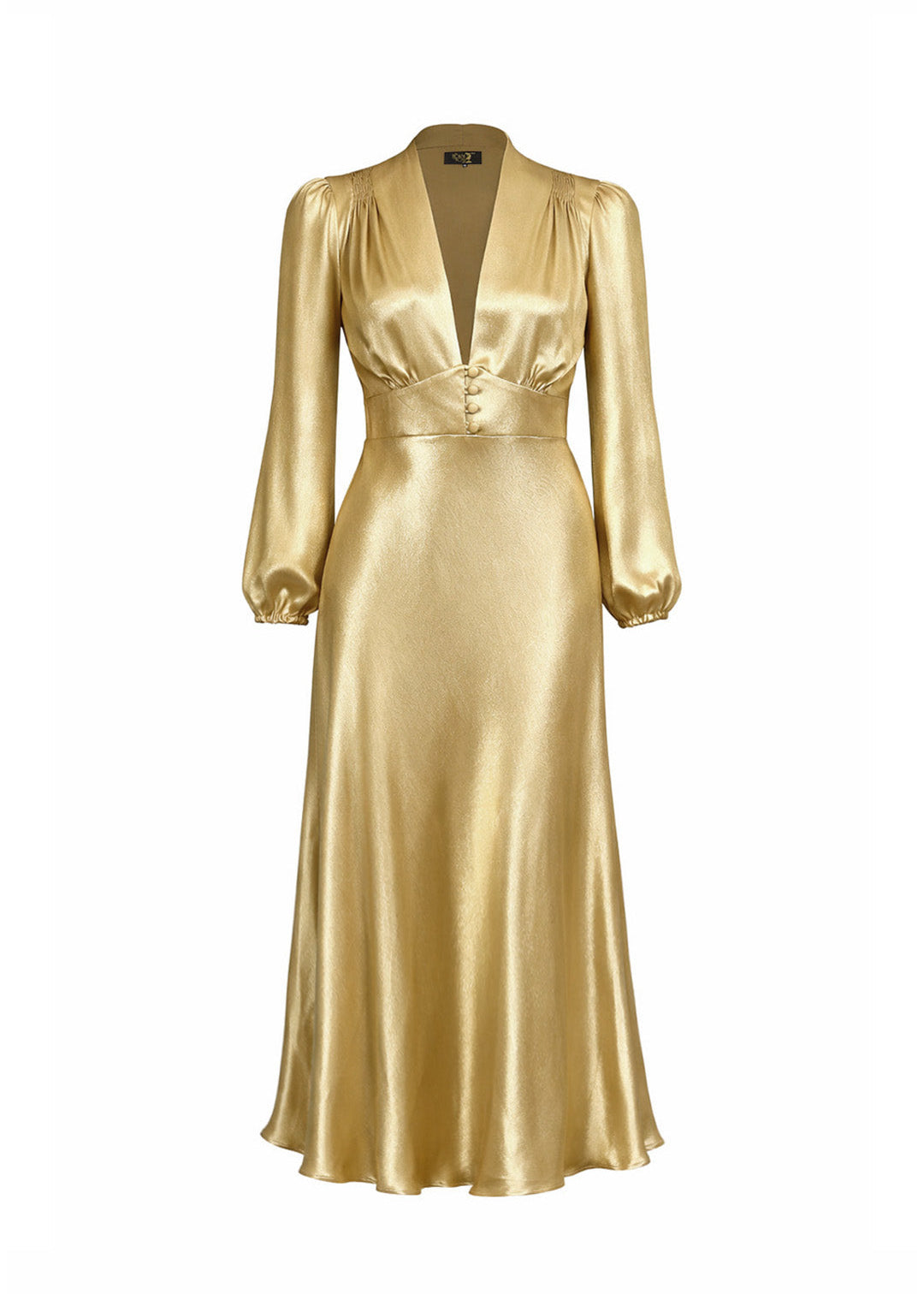 1930s / 70s Petra Bias Cut Midi Dress - Gold Satin - product shot