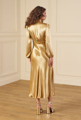 1930s / 70s Petra Bias Cut Midi Dress - Gold Satin