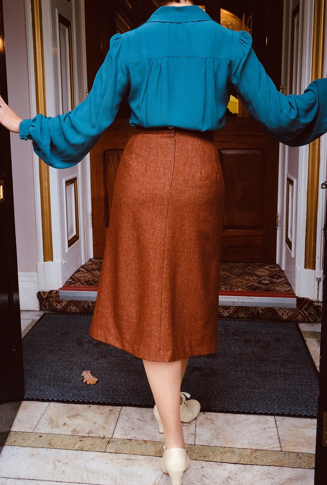 1940s Prim Pleated Skirt in Maple Wool