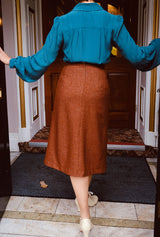 1940s Prim Pleated Skirt in Maple Wool