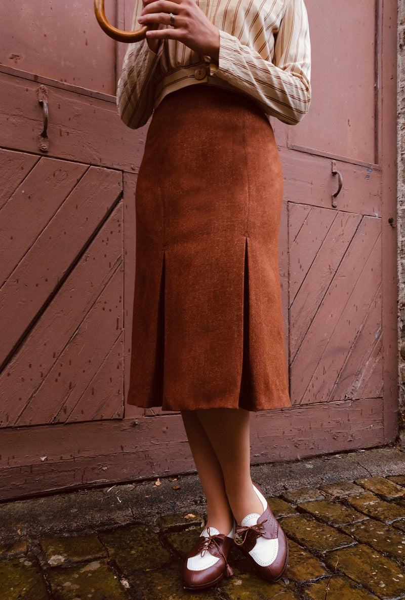 1940s Prim Pleated Skirt in Maple Wool