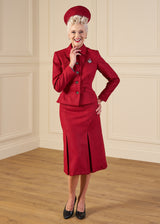 1940s Prim Pleated Skirt - Premium Ruby Wool