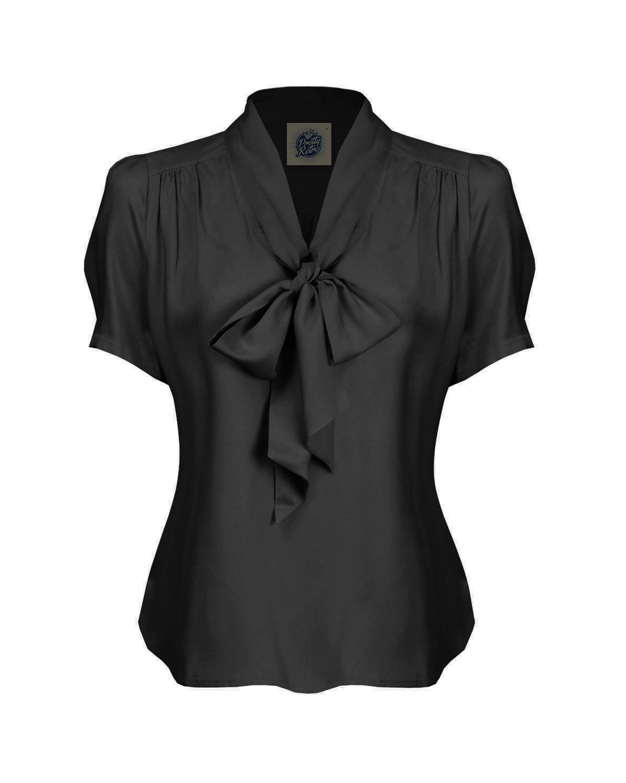 Retro Pussy Bow Blouse - Black