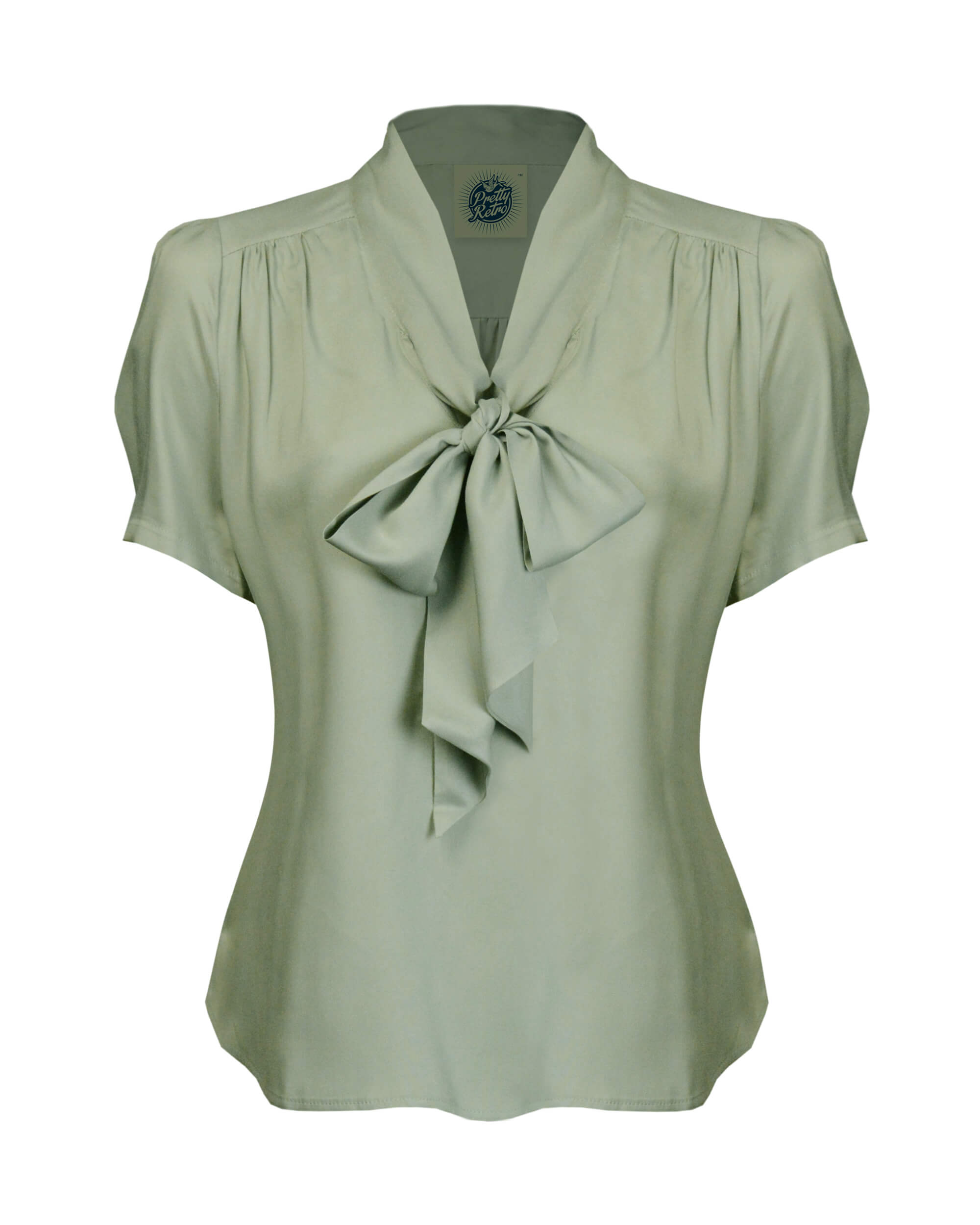 Retro Pussy Bow Blouse - Sage