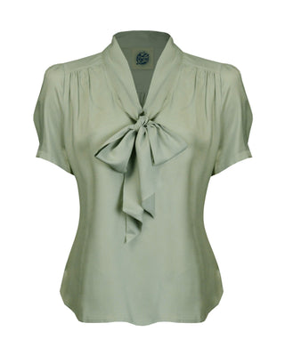 Retro Pussy Bow Blouse - Sage