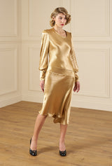 1920s Queenie Dress in Gold Satin