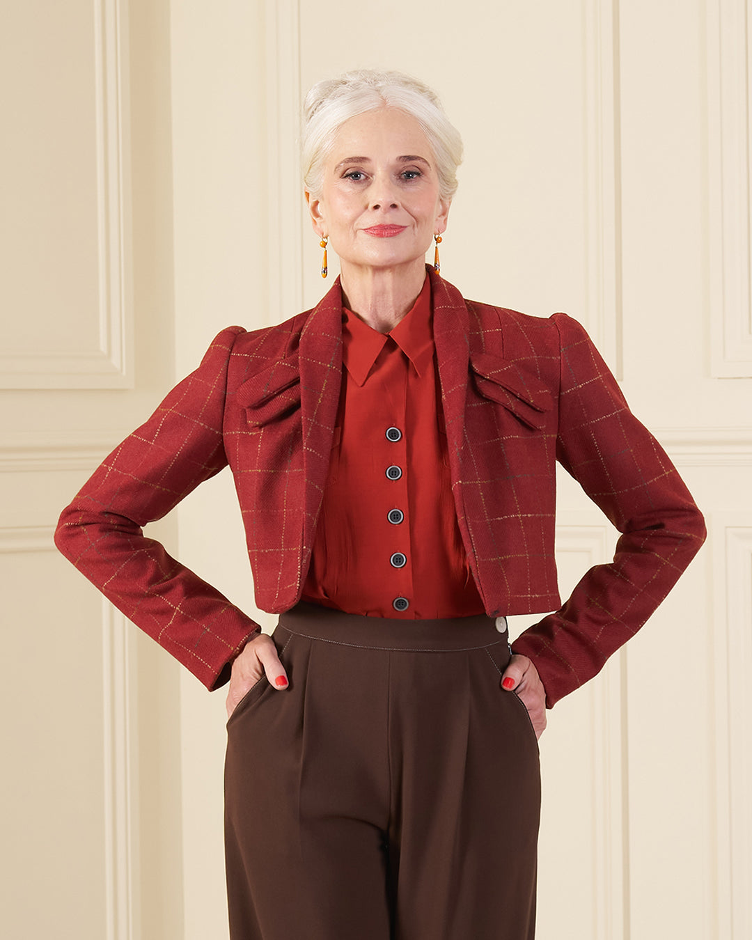 1940s Pocket Detail Crop Jacket - Red Wool