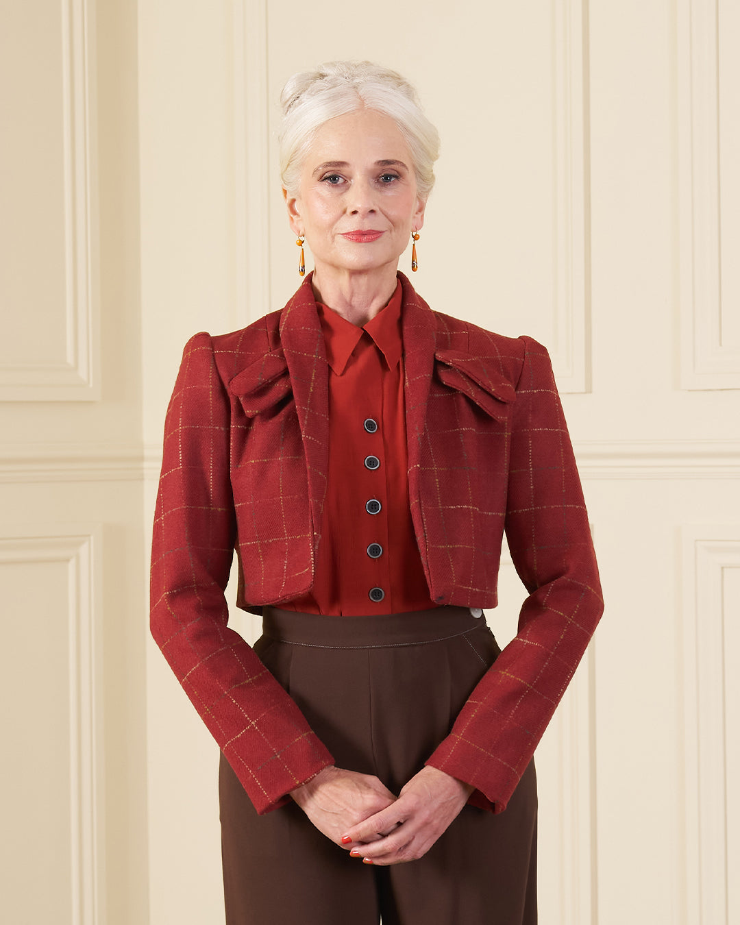 1940s Pocket Detail Crop Jacket - Red Wool