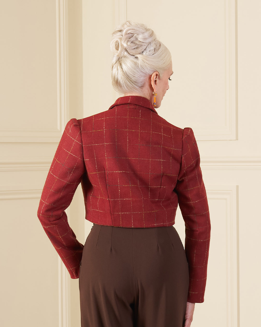 1940s Pocket Detail Crop Jacket - Red Wool
