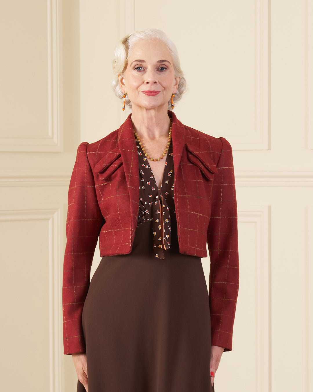 1940s Pocket Detail Crop Jacket - Red Wool