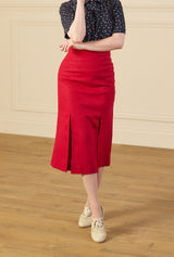 1940s Prim Pleated Skirt - Red Natural Fibre
