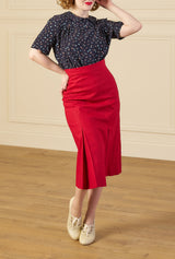 1940s Prim Pleated Skirt - Red Natural Fibre