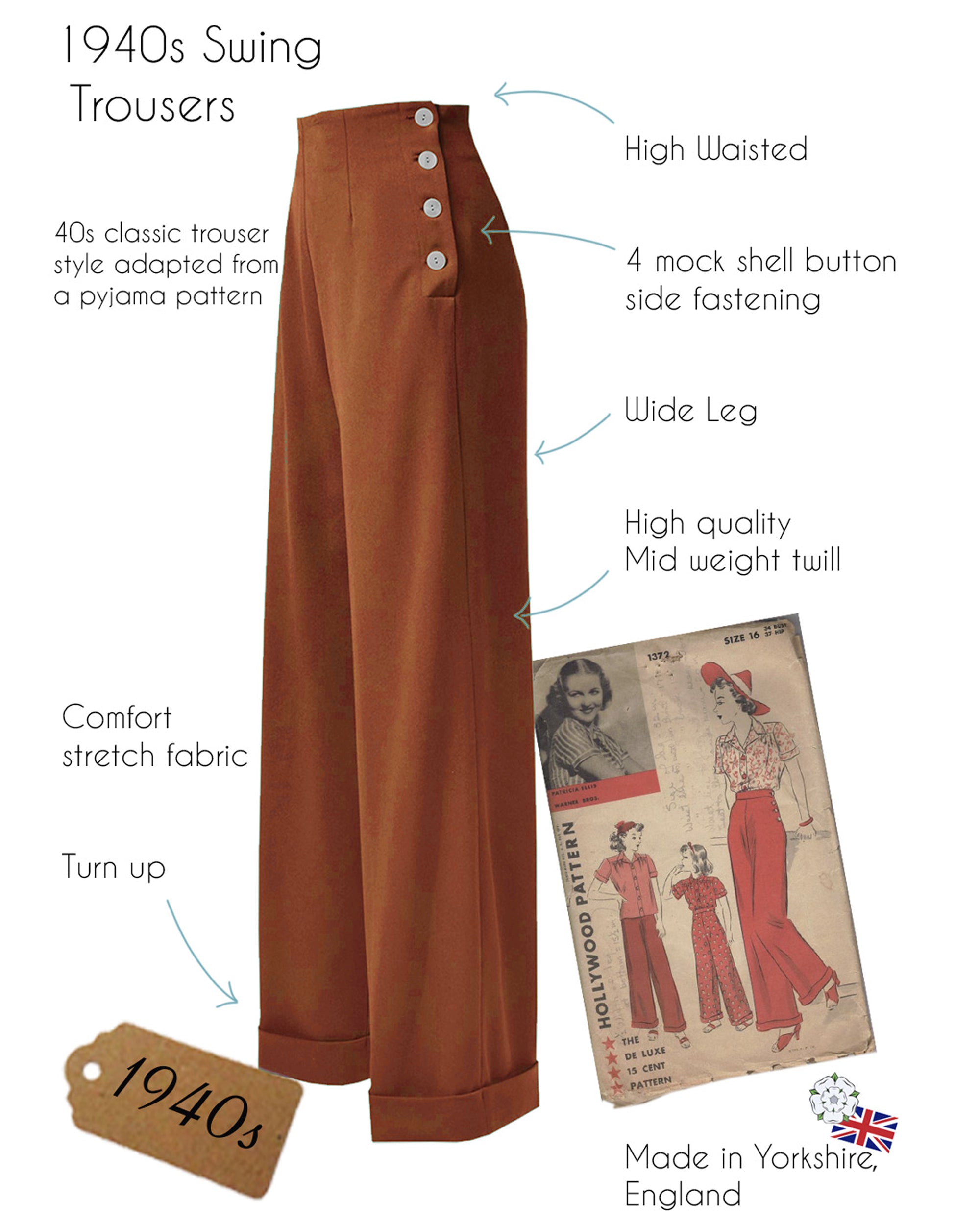 1940s Swing Trousers - Rust