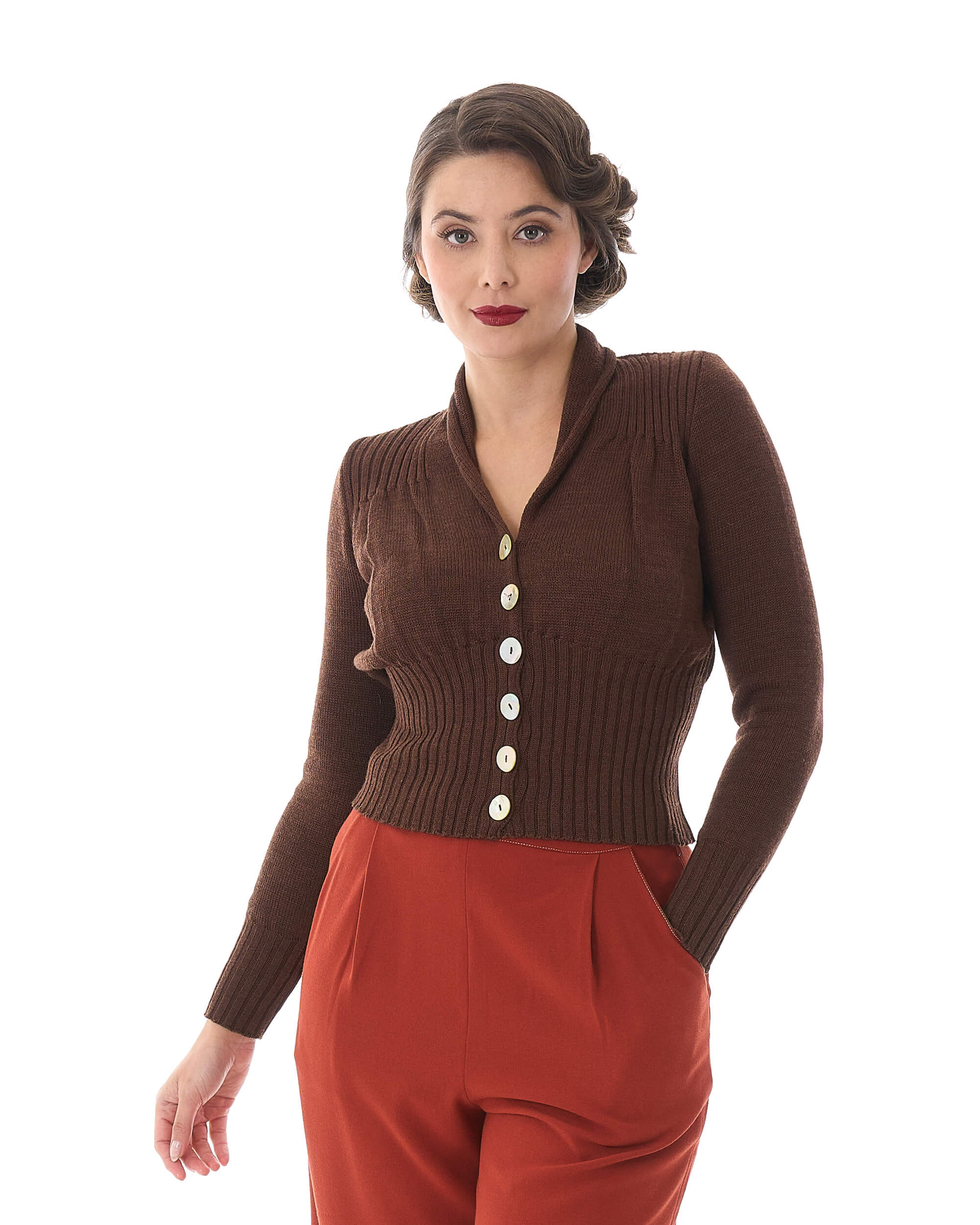 1950s Shawl Collar Cardigan - Chocolate