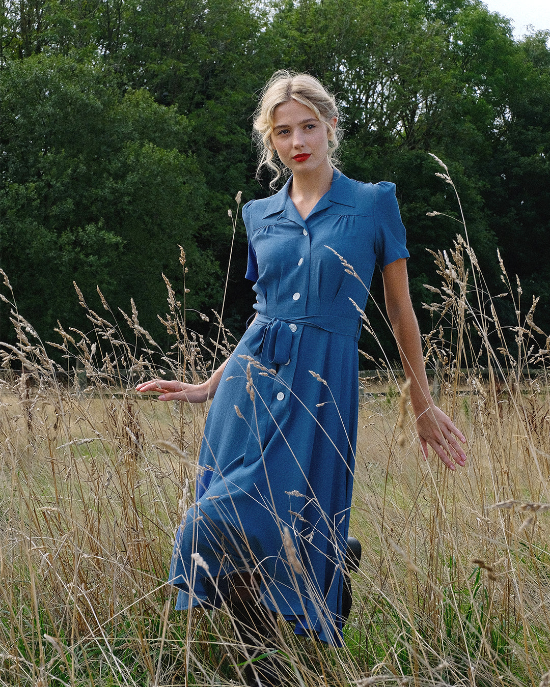 1940s Shirt-Waister Dress - Periwinkle