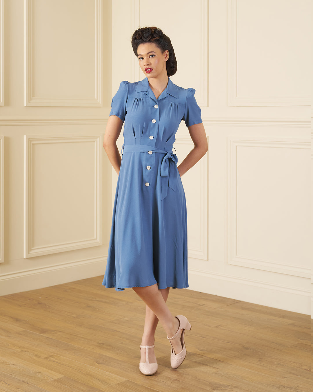 1940s Shirt-Waister Dress - Periwinkle