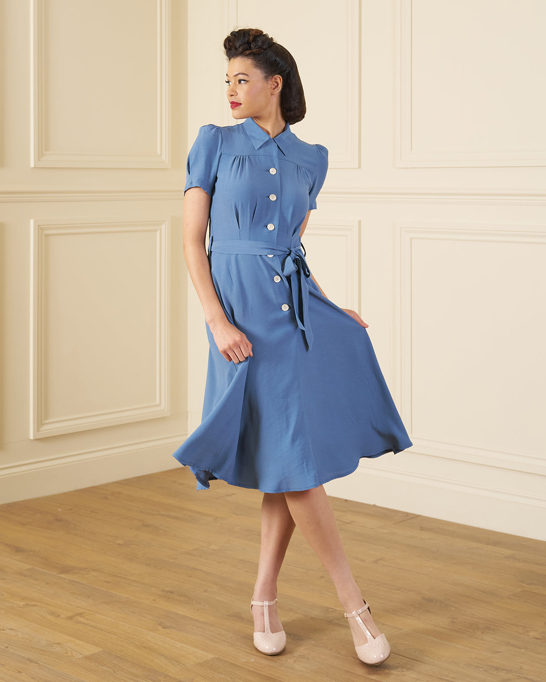 1940s Shirt-Waister Dress - Periwinkle