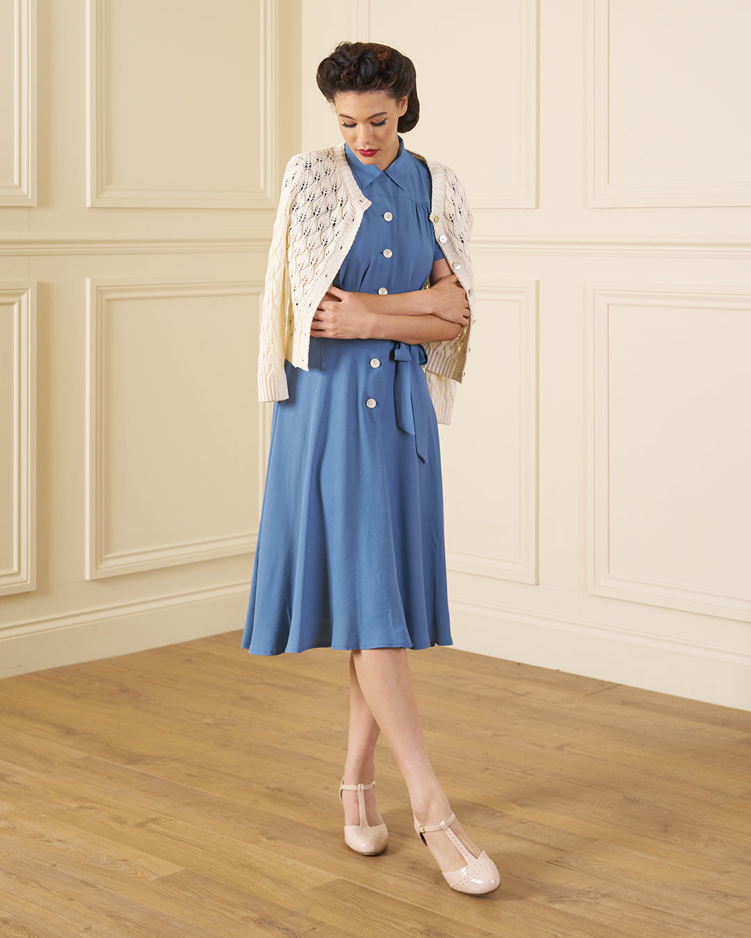 1940s Shirt-Waister Dress - Periwinkle