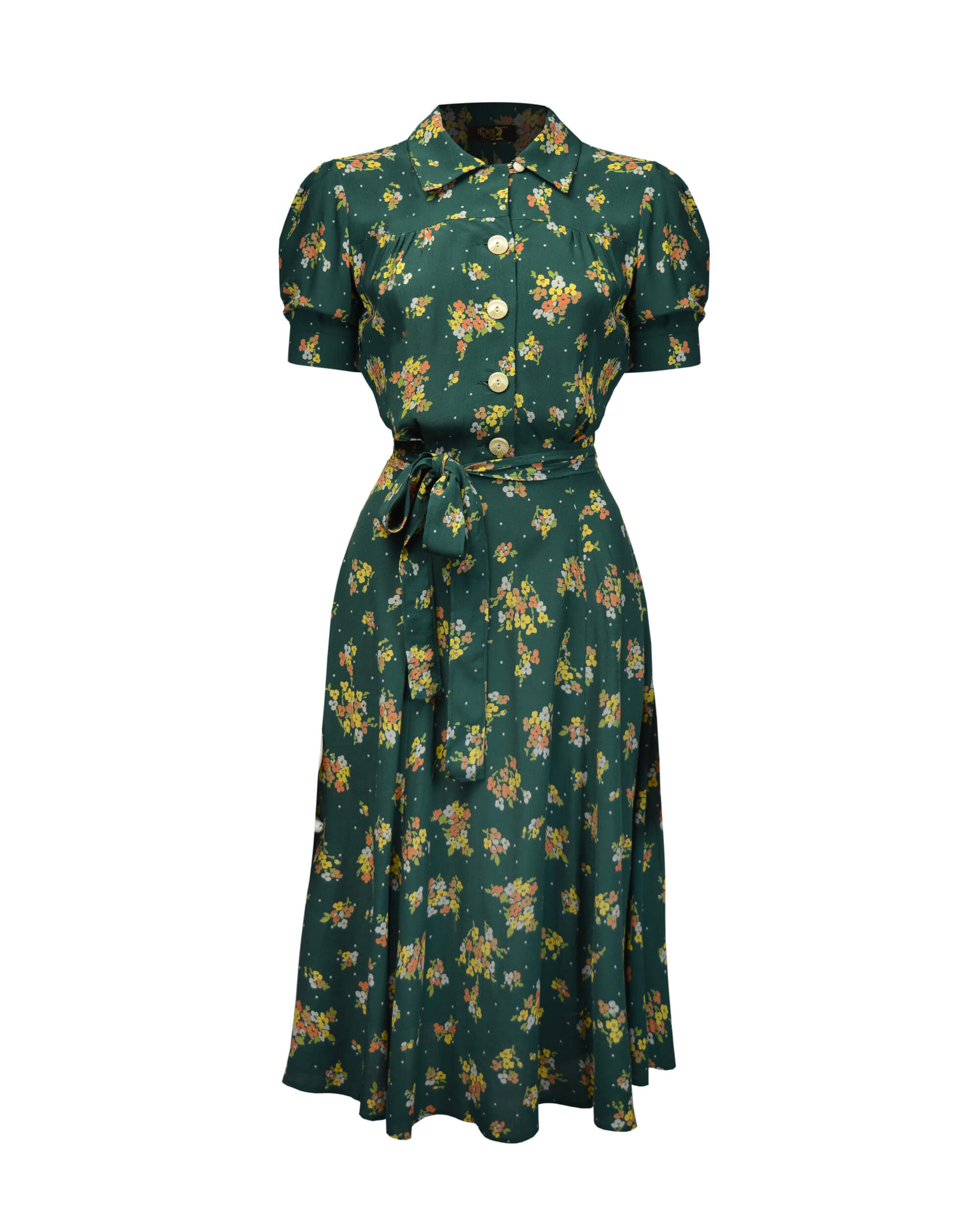1940s Shirtwaister Dress - Green Floral