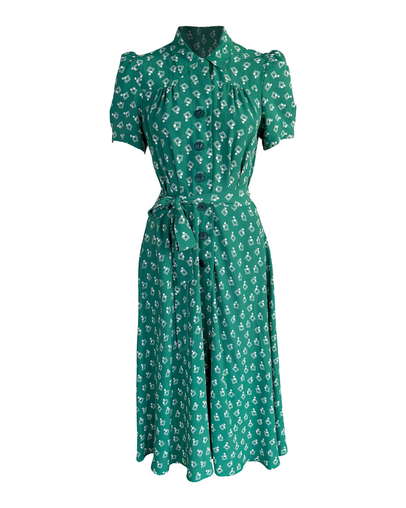 1940s Shirt-Waister Dress - Dia Deco Emerald