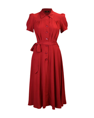 1940s Dress Styles- Casual to Cocktail 1940s Shirt-waister Dress - Cranberry1940s Shirt-waister Dress - Cranberry  AT vintagedancer.com