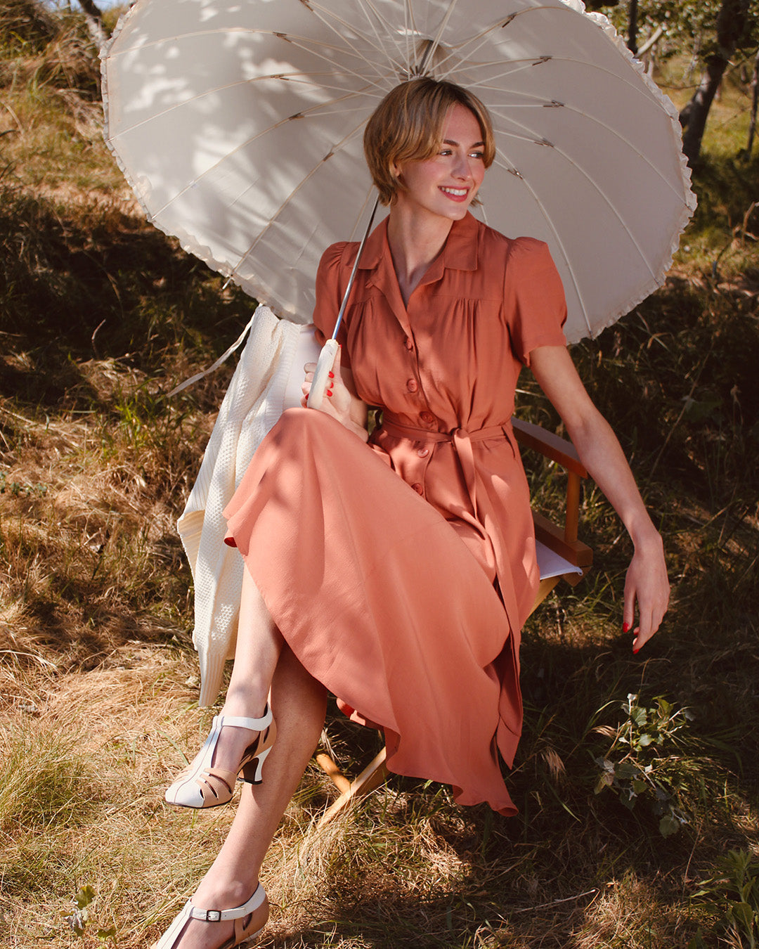 1940s Shirt-Waister Dress - Burnt Peach