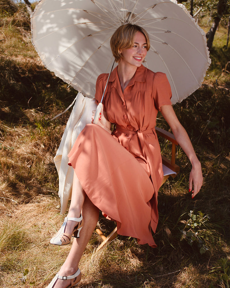 1940s Shirt-Waister Dress - Burnt Peach