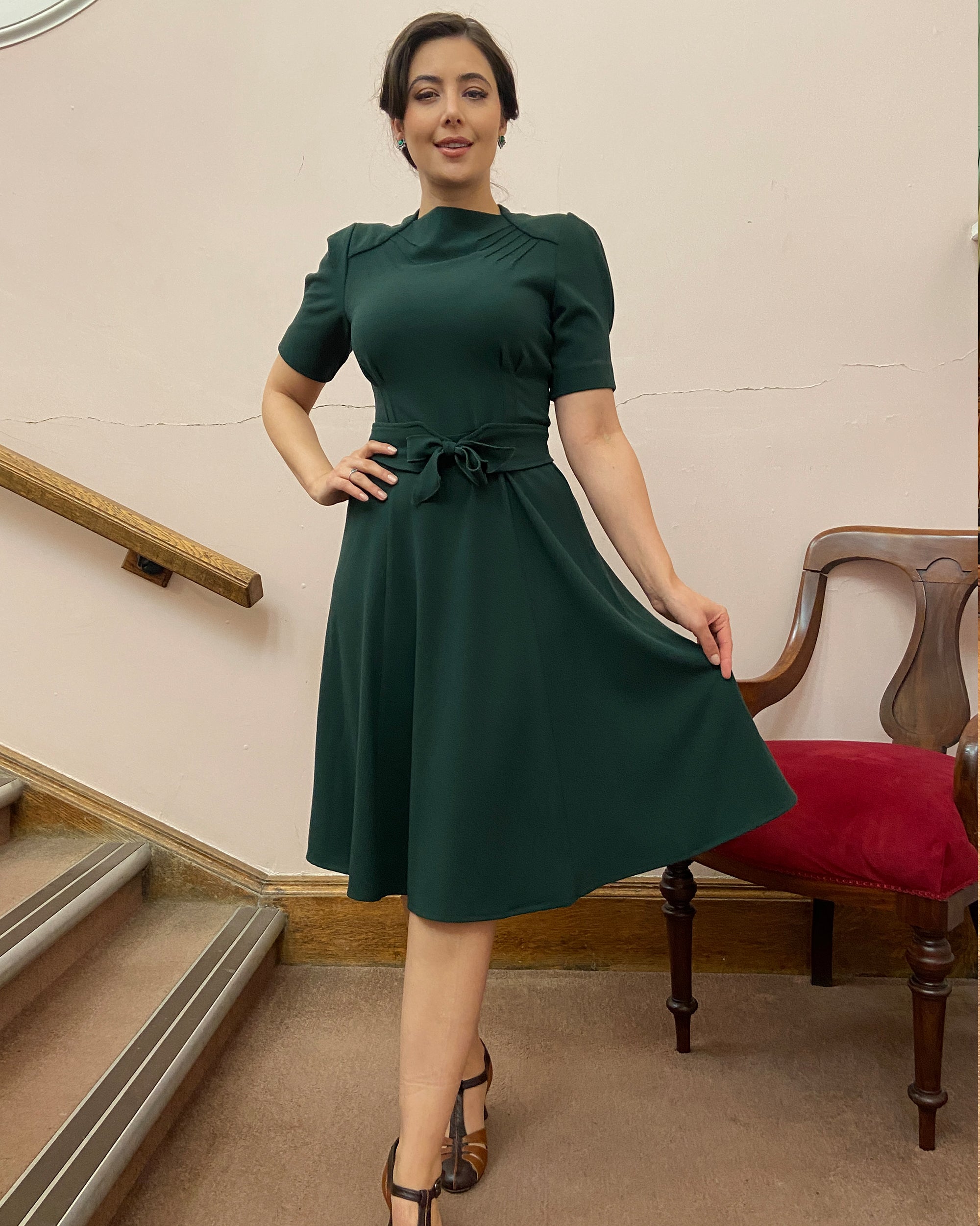 1940s Stanwyck Dress - Bottle Green