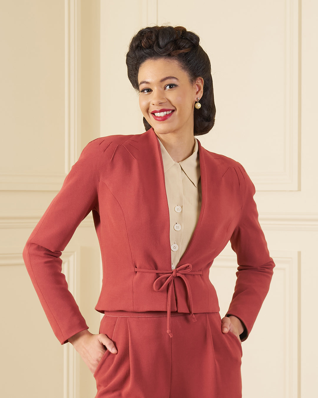 1940s Stanwyck Jacket - Rosewood - model shot