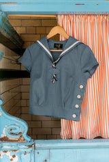 1930s Sailor Top - Aqua Natural Fibre