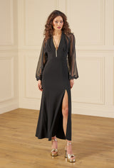 1970s Studio 54 Slit Gown - Black