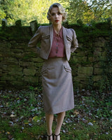 1940s Pocket Detail Crop Jacket - Brown Herringbone