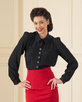 1940s Sweetheart Blouse - Black - model shot