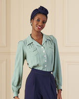 1940s Sweetheart Blouse - Duck Egg